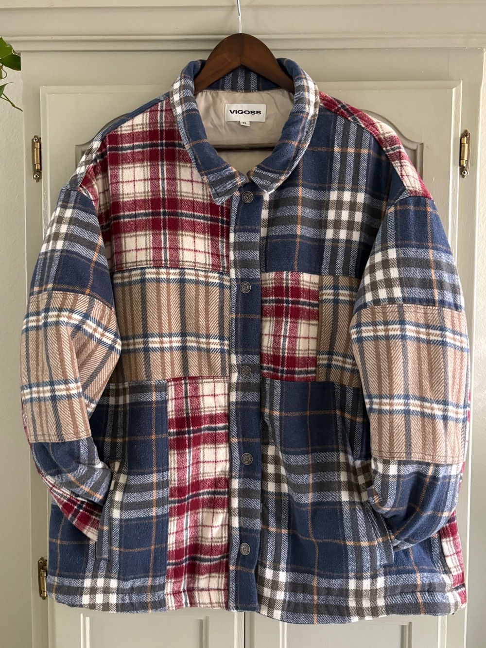 VIGOSS Plaid Flannel Patchwork Lined Shacket / Shirt Jacket | Size XL